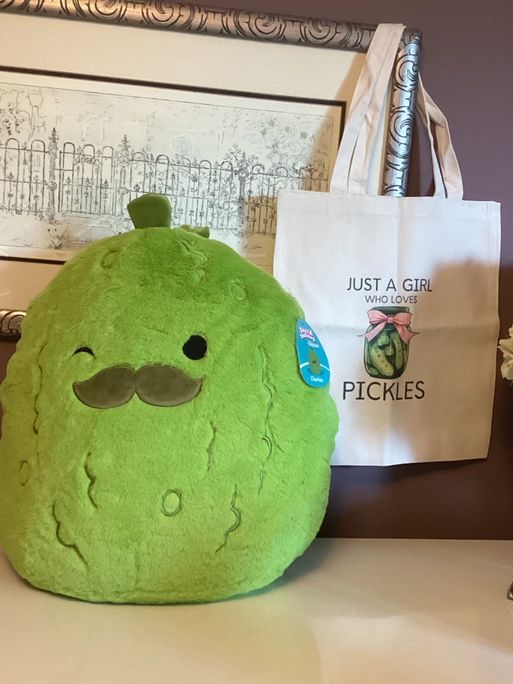 16” FuzzAMallow Charles Pickle with bonus ‘Just a girl who loves pickles’ tote